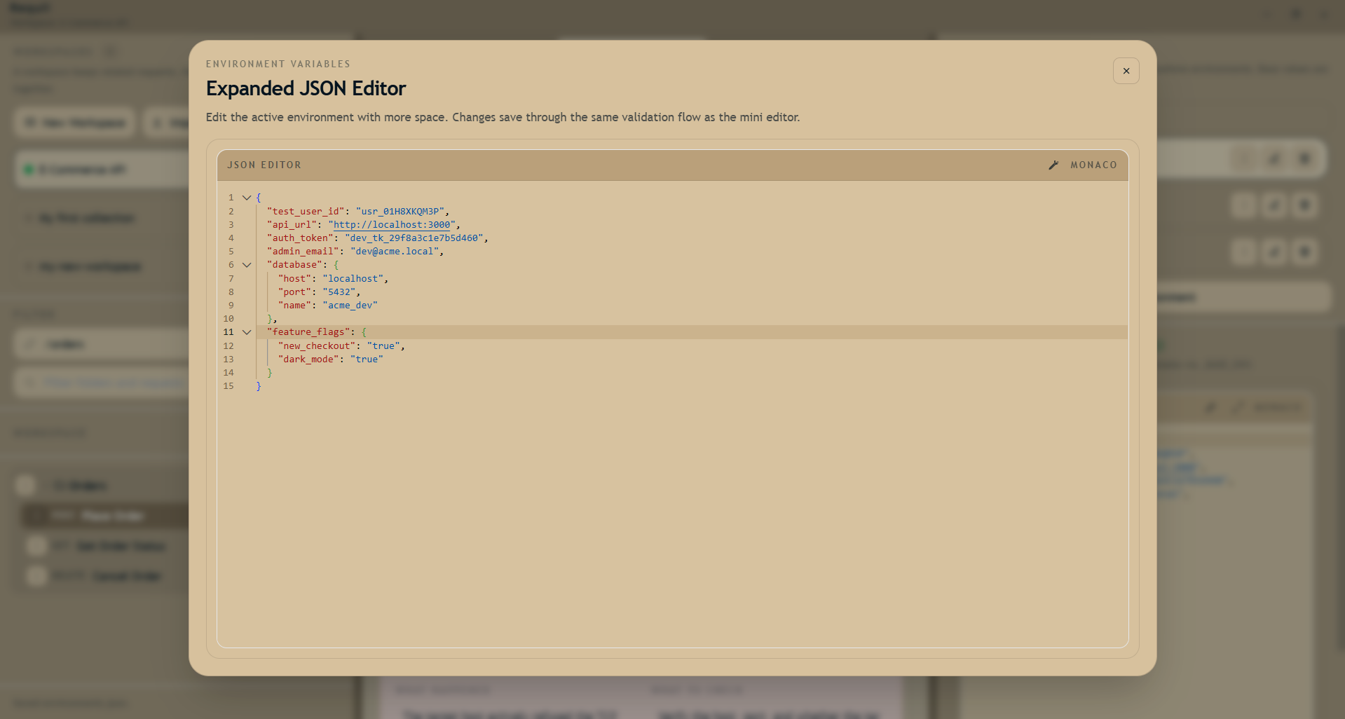 Nested environment variables editor