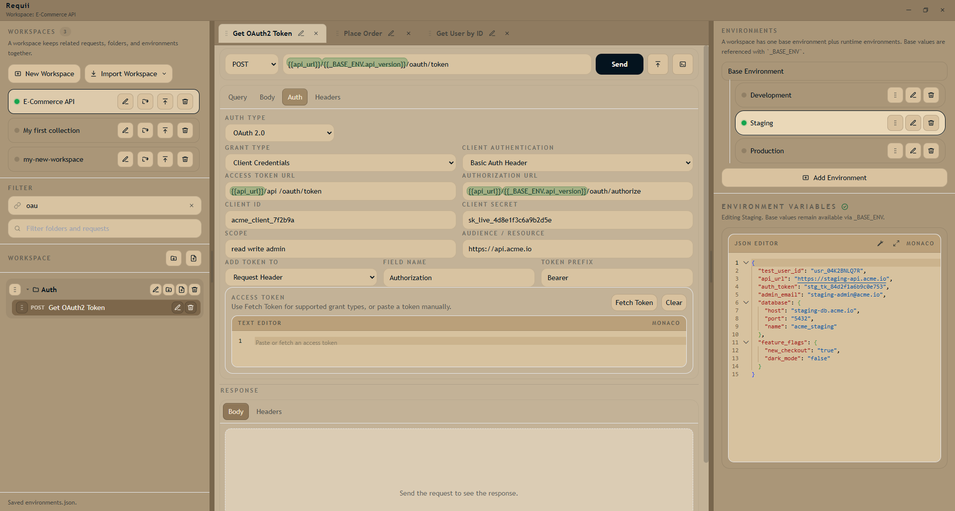 OAuth2 configuration panel
