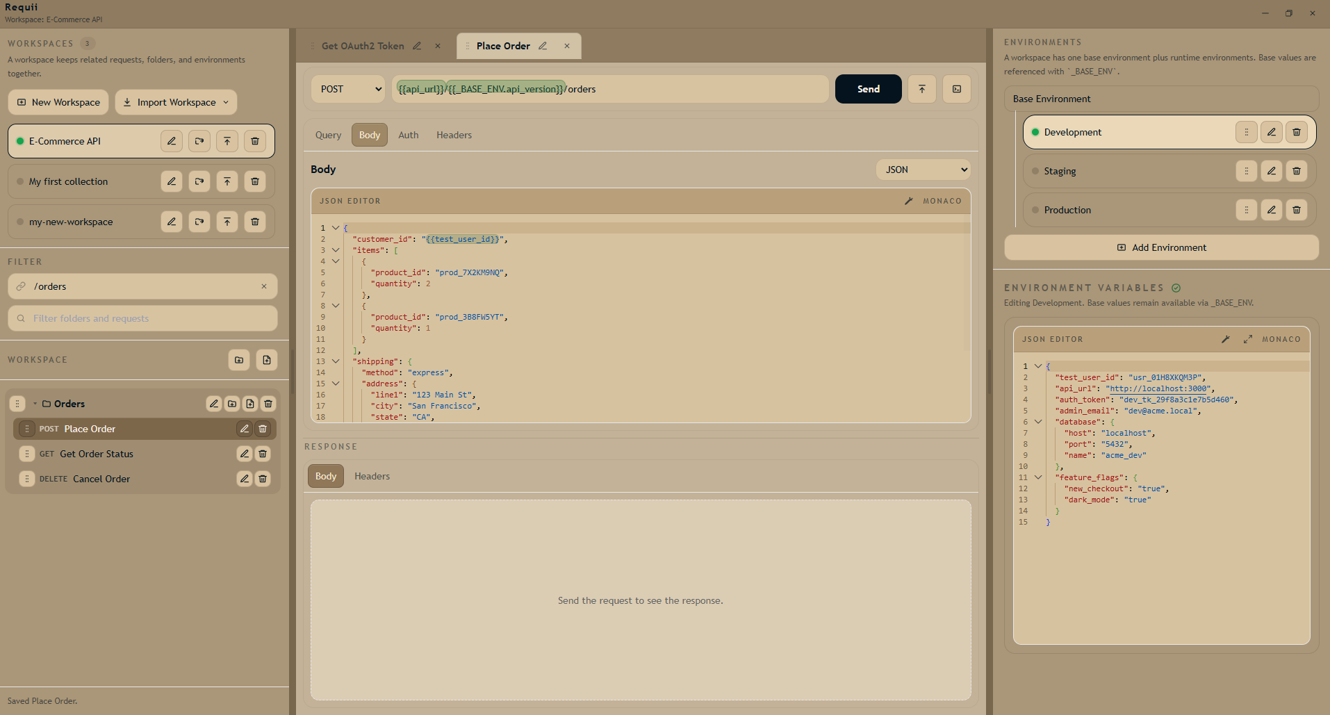 Requii — Request editor with environments and nested variables